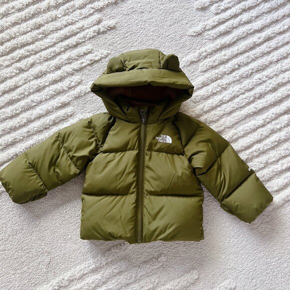 The North Face Baby 600 Down Fleece Hooded Jacket Olive 6-12 Months Bear Ears - Picture 2 of 10